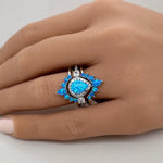 Load image into Gallery viewer, Blue Opal Engagement Ring Set, 3 Ring Set Art Deco Fitted Blue Opal Ring Set, Blue Opal Bridal Set, Wedding Ring Blue Opal Band, Bridal Set