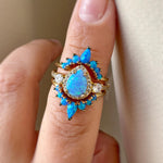 Load image into Gallery viewer, Blue Opal Engagement Ring Set, 3 Ring Set Art Deco Fitted Blue Opal Ring Set, Blue Opal Bridal Set, Wedding Ring Blue Opal Band, Bridal Set