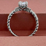 Load image into Gallery viewer, 2.50ct Oval Moissanite Engagement Ring, Solitaire Oval Moissanite Ring, Sterling Silver with Vermeil, Rope Band, Rope Twist Ring