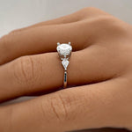 Load image into Gallery viewer, Round Brilliant Moissanite with Side Kite Accent Engagement Ring, Triangle Engagement Ring, Moissanite Engagement Ring, Kite Ring, Modern