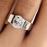 Load image into Gallery viewer, Oval Diamond Ring, Engagement Ring, Oval Lab Diamond, Sterling Silver, Bold Thick Band Modern Engagement Ring