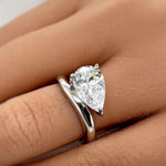 Load image into Gallery viewer, 3.00ct Pear Moissanite Engagement Ring, Sideways Pear Moissanite, Statement Ring, Bridal, Pinky Ring, Sterling Silver with Vermeil 14k
