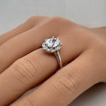 Load image into Gallery viewer, Art Deco Oval Moissanite Engagement Ring, Art Deco Halo Oval Moissanite Ring, Sterling Silver with Vermeil