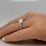 Load image into Gallery viewer, 3.00ct Pear Moissanite Engagement Ring, Sideways Pear Moissanite, Statement Ring, Bridal, Pinky Ring, Sterling Silver with Vermeil 14k