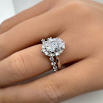Load image into Gallery viewer, Art Deco Oval Moissanite Engagement Ring, Art Deco Halo Oval Moissanite Ring, Sterling Silver with Vermeil