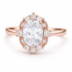 Load image into Gallery viewer, Art Deco Oval Moissanite Engagement Ring, Art Deco Halo Oval Moissanite Ring, Sterling Silver with Vermeil