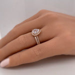 Load image into Gallery viewer, 1.00ct Teardrop Engagement Ring Set – 14K Gold Pear Cut Bridal Set - Lab Diamond's