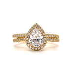 Load image into Gallery viewer, 1.00ct Teardrop Engagement Ring Set – 14K Gold Pear Cut Bridal Set - Lab Diamond's