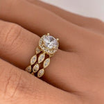 Load image into Gallery viewer, 3 Ring Set 1.00ct Round Halo Engagement Ring Set