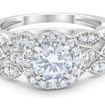 Load image into Gallery viewer, 3 Ring Set 1.00ct Round Halo Engagement Ring Set