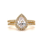 Load image into Gallery viewer, 1.00ct Teardrop Engagement Ring Set – 14K Gold Pear Cut Bridal Set - Lab Diamond's