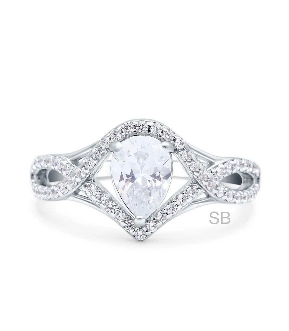 Ashley : Art Deco Pear Twist Engagement Ring Semi Mount