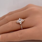 14K Starburst Diamond Engagement Ring, IGI Certified Diamond, 14K Gold, Vintage Dainty Ring, Art Deco Cluster Anniversary Ring,