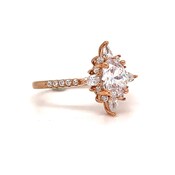 14K Starburst Diamond Engagement Ring, IGI Certified Diamond, 14K Gold, Vintage Dainty Ring, Art Deco Cluster Anniversary Ring,