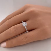 1.00ct 4 Prong Round Diamond Solitaire Ring, Art Deco Solitaire Ring Marquise Side Stones, Lab Diamonds, IGI Certified, 14k Gold