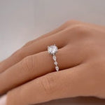Load image into Gallery viewer, 1.00ct 4 Prong Round Diamond Solitaire Ring, Art Deco Solitaire Ring Marquise Side Stones, Lab Diamonds, IGI Certified, 14k Gold