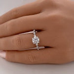 Load image into Gallery viewer, 1.00ct 4 Prong Round Diamond Solitaire Ring, Art Deco Solitaire Ring Marquise Side Stones, Lab Diamonds, IGI Certified, 14k Gold