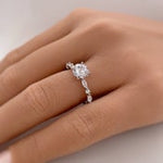 Load image into Gallery viewer, 1.00ct 4 Prong Round Diamond Solitaire Ring, Art Deco Solitaire Ring Marquise Side Stones, Lab Diamonds, IGI Certified, 14k Gold