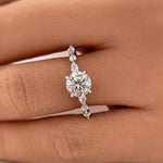 Load image into Gallery viewer, 1.00ct 4 Prong Round Diamond Solitaire Ring, Art Deco Solitaire Ring Marquise Side Stones, Lab Diamonds, IGI Certified, 14k Gold