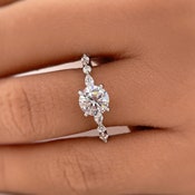 1.00ct 4 Prong Round Diamond Solitaire Ring, Art Deco Solitaire Ring Marquise Side Stones, Lab Diamonds, IGI Certified, 14k Gold