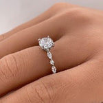 Load image into Gallery viewer, 1.00ct 4 Prong Round Diamond Solitaire Ring, Art Deco Solitaire Ring Marquise Side Stones, Lab Diamonds, IGI Certified, 14k Gold