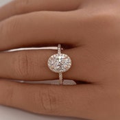 1.00ct Oval Lab Diamond Engagement Ring, 14k Solid Gold Oval Wedding Ring, Oval Certified Lab Diamond Halo Engagement Ring, Bridal Ring