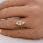 Load image into Gallery viewer, 1.50ct Marquise Diamond Engagement Ring, 14k Gold, Art Deco Band, Dainty Marquise Bridal Ring, Marquise Lab Diamond