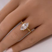 1.50ct Marquise Diamond Engagement Ring, 14k Gold, Art Deco Band, Dainty Marquise Bridal Ring, Marquise Lab Diamond