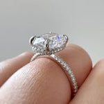 Load image into Gallery viewer, 4.00ct Elongated Cushion Cut Diamond Engagement Ring, Hidden Halo, Long Cushion Cut Lab Grown Diamond, 14k