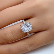 4.00ct Elongated Cushion Cut Diamond Engagement Ring, Hidden Halo, Long Cushion Cut Lab Grown Diamond, 14k