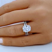4.00ct Elongated Cushion Cut Diamond Engagement Ring, Hidden Halo, Long Cushion Cut Lab Grown Diamond, 14k