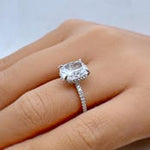 Load image into Gallery viewer, 4.00ct Elongated Cushion Cut Diamond Engagement Ring, Hidden Halo, Long Cushion Cut Lab Grown Diamond, 14k