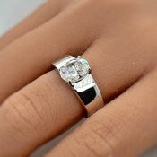 Oval Diamond Ring, Engagement Ring, Oval Lab Diamond, Sterling Silver, Bold Thick Band Modern Engagement Ring