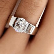 Oval Diamond Ring, Engagement Ring, Oval Lab Diamond, Sterling Silver, Bold Thick Band Modern Engagement Ring