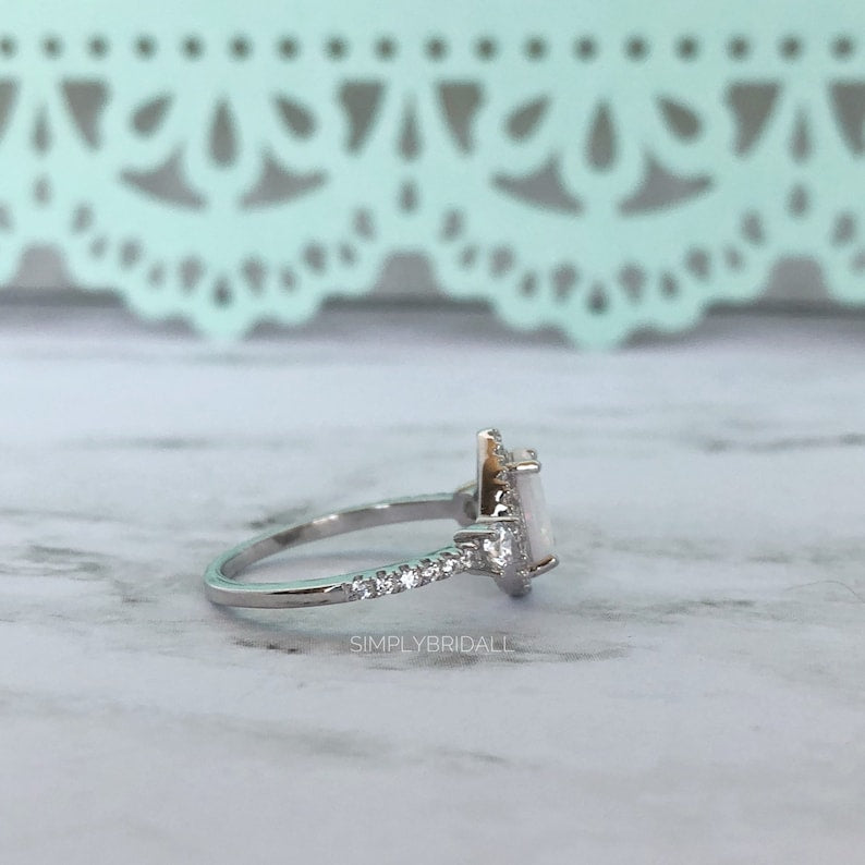 Opal Halo Engagement Ring Art Deco Engagement Ring Opal Wedding Ring Pear Opal Diamond Ring Pear Opal Halo Engagement Promise Minimalist