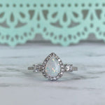 Load image into Gallery viewer, Opal Halo Engagement Ring Art Deco Engagement Ring Opal Wedding Ring Pear Opal Diamond Ring Pear Opal Halo Engagement Promise Minimalist