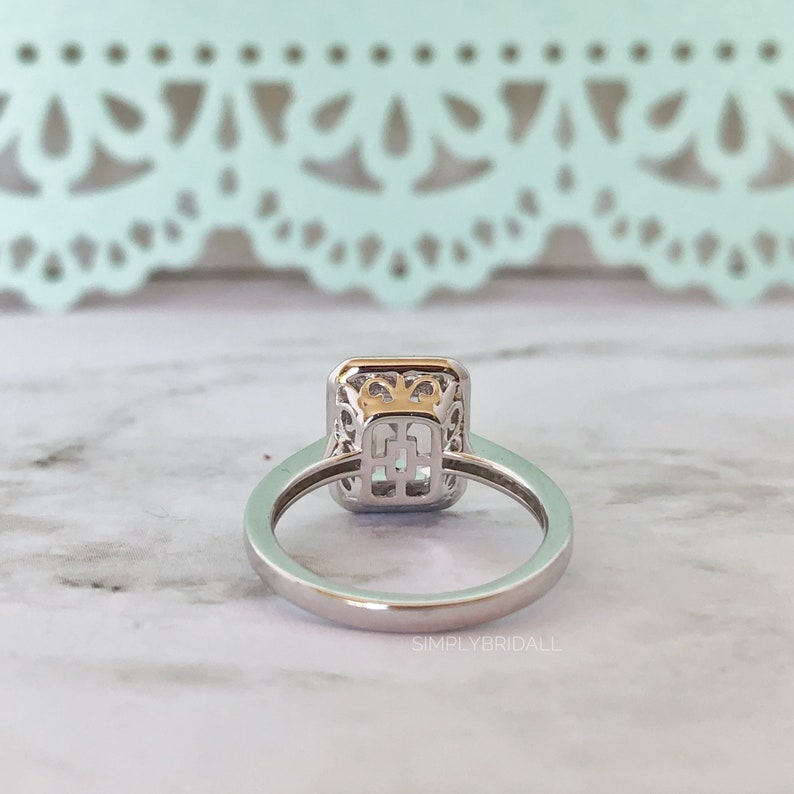 Emerald Cut Diamond Engagement Ring Emerald Cut Diamond Halo Engagement Ring Simulated Diamond Ring Emerald Halo Engagement Ring