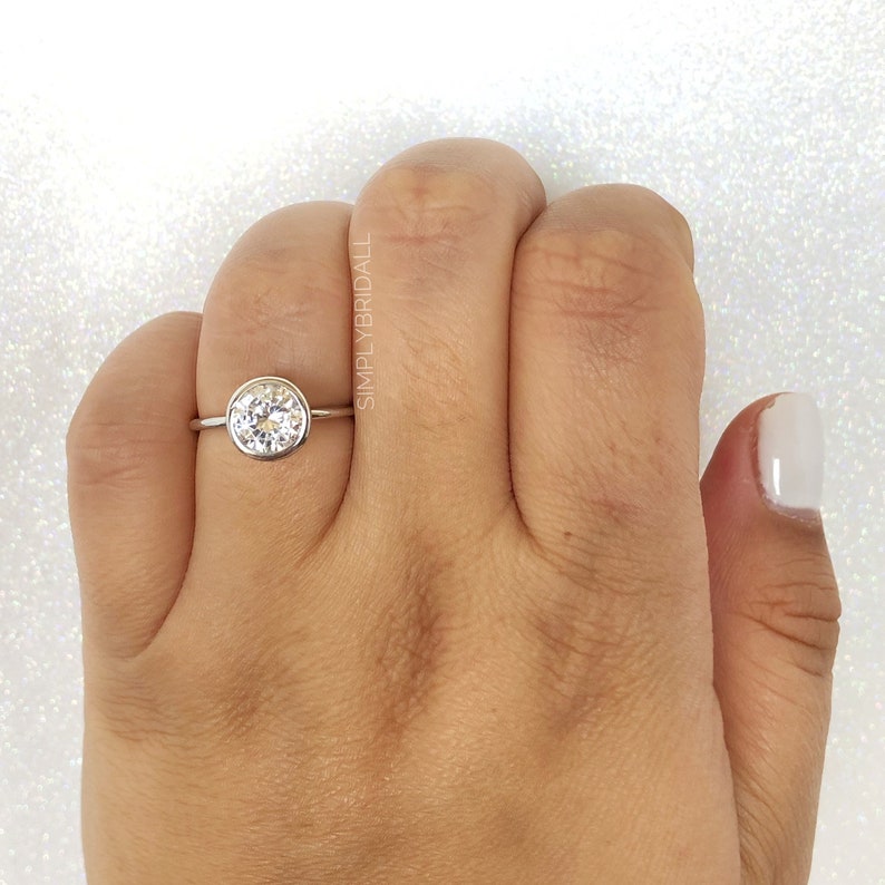 2.00ct Bezel Engagement Ring, Round Bezel Simulate Diamond Engagement Ring, Sterling Silver, Proposal Ring, Bridal Ring, Bezel Set Ring