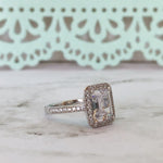 Load image into Gallery viewer, Emerald Cut Diamond Engagement Ring Emerald Cut Diamond Halo Engagement Ring Simulated Diamond Ring Emerald Halo Engagement Ring