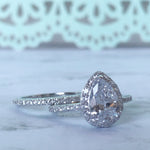 Load image into Gallery viewer, 2.00ct Pear Moissanite Halo Ring Set, Pear Proposal Ring, Teardrop Wedding Ring, Promise Ring Pear Moissanite Ring, Pear Engagement Ring