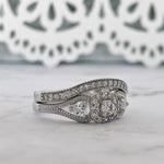 Load image into Gallery viewer, Art Deco Engagement Ring Set Eternity Band Eternity Minimalist Ring Set Art Deco Engagement Set Eternity Band Round Diamond Milgrain Set