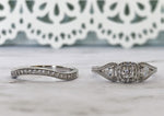 Load image into Gallery viewer, Art Deco Engagement Ring Set Eternity Band Eternity Minimalist Ring Set Art Deco Engagement Set Eternity Band Round Diamond Milgrain Set