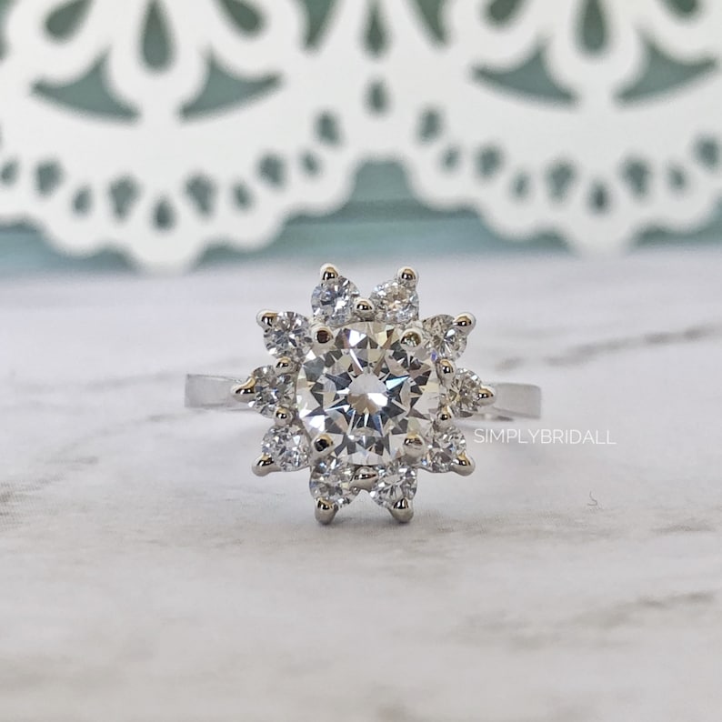 1.85ct Flower Diamond Engagement Ring, Flower Wedding Ring, Simulated Diamond Flower Cluster Ring, Art Deco Snowflake Ring
