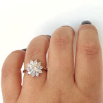 Load image into Gallery viewer, 1.85ct Flower Diamond Engagement Ring, Flower Wedding Ring, Simulated Diamond Flower Cluster Ring, Art Deco Snowflake Ring