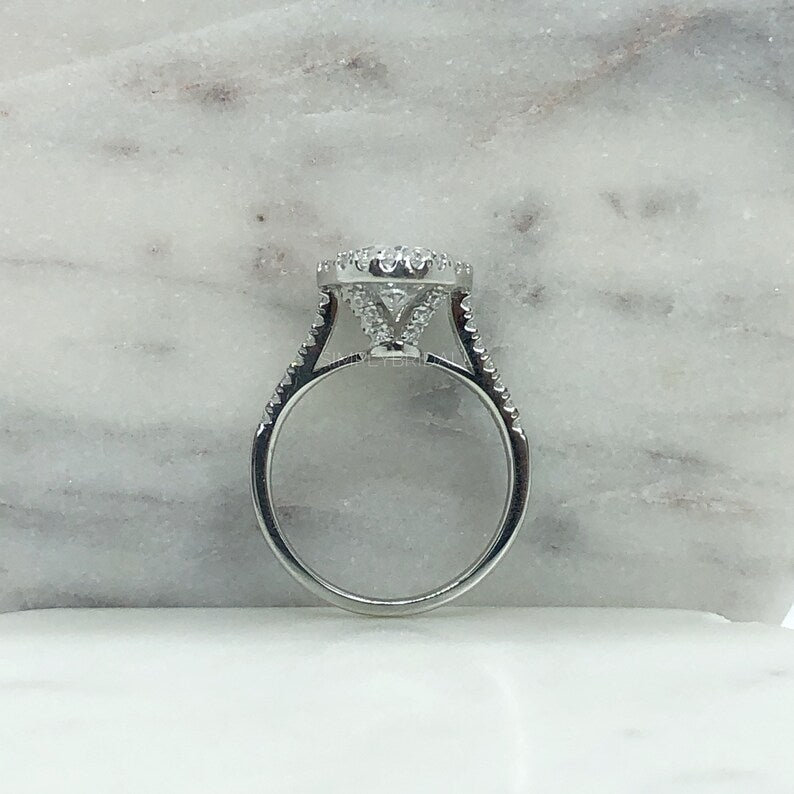 3.50ct Oval Diamond Halo Engagement Ring, Simulated Diamond Oval Halo Ring, Oval Statement Ring, Sterling Silver, Gold Vermeil / OLIVIA