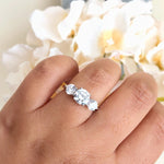 Load image into Gallery viewer, Three Stone Diamond Ring Engagement Ring Simple Minimalist Ring Silver Tri-Stone Ring Proposal Ring