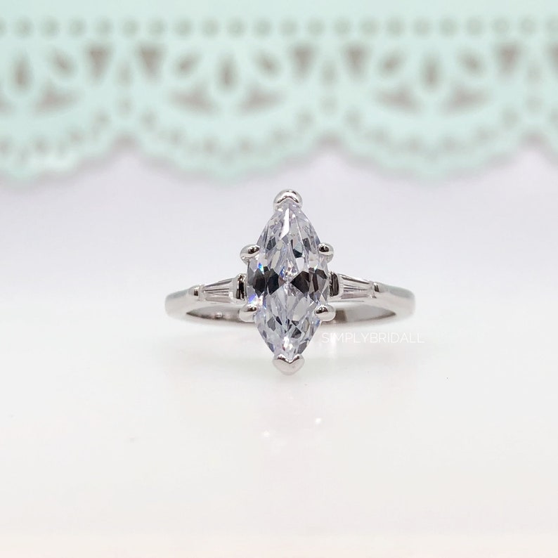 2.00ct Marquise Solitaire Engagement Ring Sterling Silver Marquise Ring Simple Marquise Minimalist Wedding Ring Promise Ring