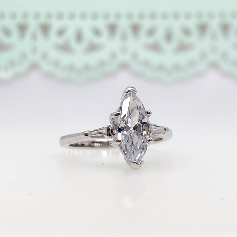 2.00ct Marquise Solitaire Engagement Ring Sterling Silver Marquise Ring Simple Marquise Minimalist Wedding Ring Promise Ring