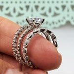 Load image into Gallery viewer, 2.00ct Moissanite Art Deco Engagement Ring Set, 3 Ring Solitaire Ring Twisted Band Set, Solitaire Art Deco Engagement Set, Eternity Band