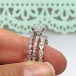 Load image into Gallery viewer, 2.00ct Moissanite Art Deco Engagement Ring Set, 3 Ring Solitaire Ring Twisted Band Set, Solitaire Art Deco Engagement Set, Eternity Band